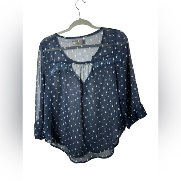 Hollister Navy Blue Embroidered Sheer Blouse - Size Large - Picture 4 of 4